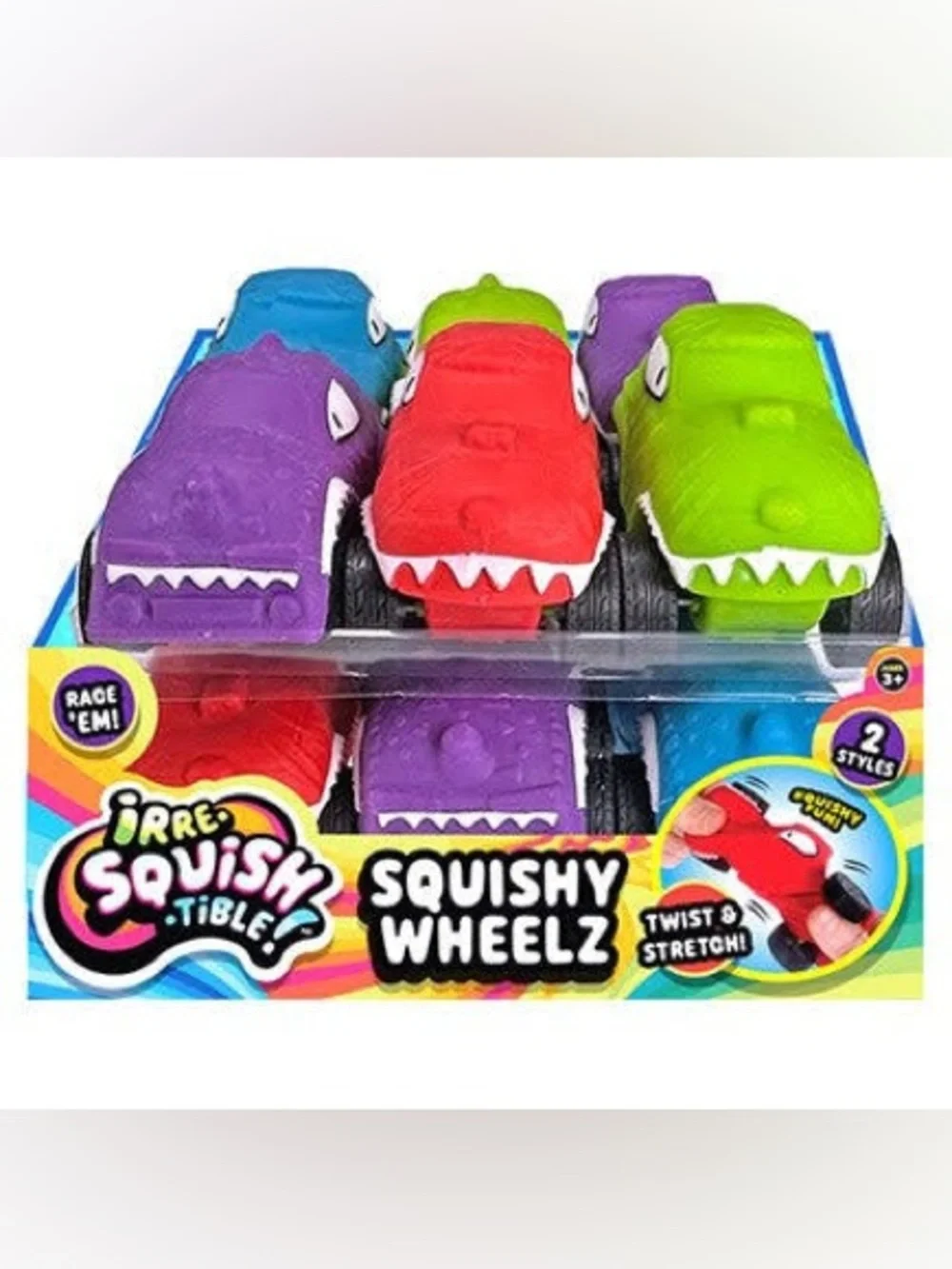 Squishy Wheelz Kids Toy Car Set - Multi Color (Red, Purple, Green, or blue)